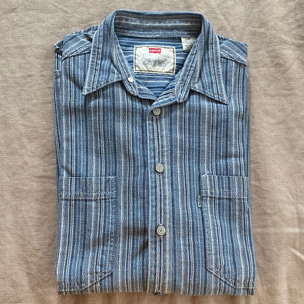 Vintage levis striped metal button denim shirt jacket long sleeve blues
